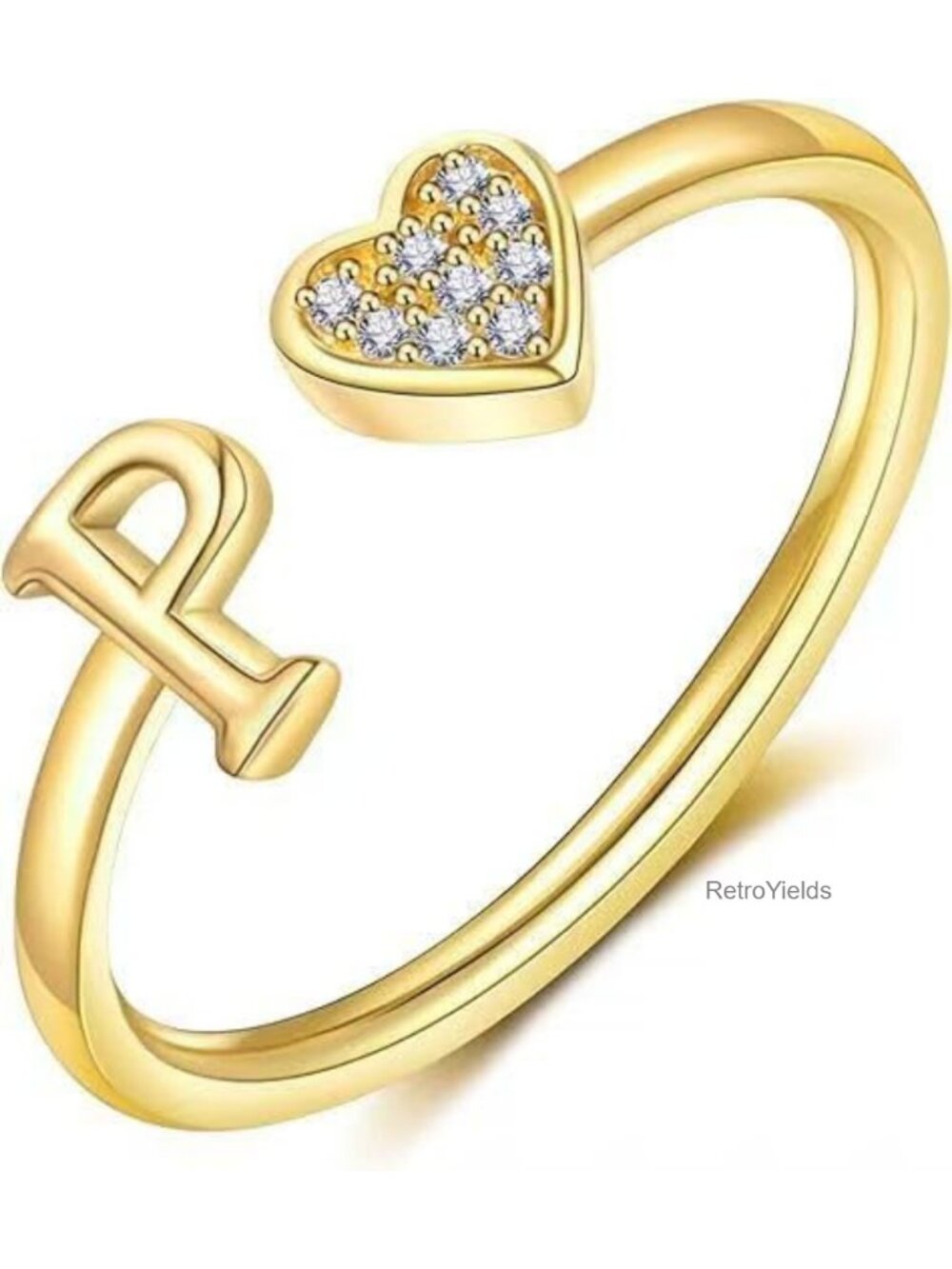 14K Gold Plated Initial Ring Adjustable Stackable Letter A-Z CZ Fashion Jewelry